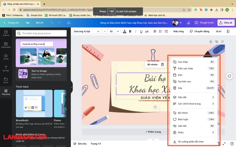 Chọn mẫu slide trên Canva