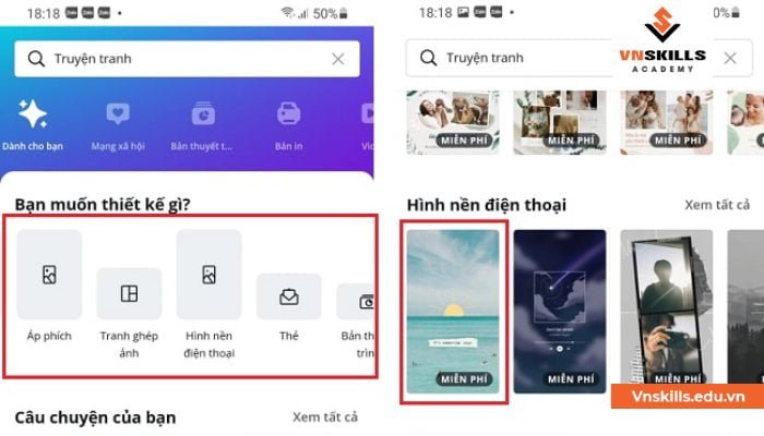 Canva trên điện thoại