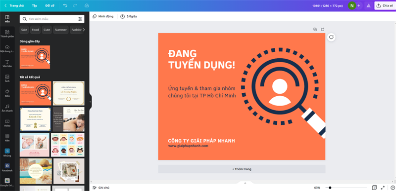 Tạo dự án mới với kích thước tùy chỉnh