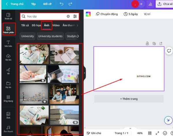 Mở dự án trong Canva