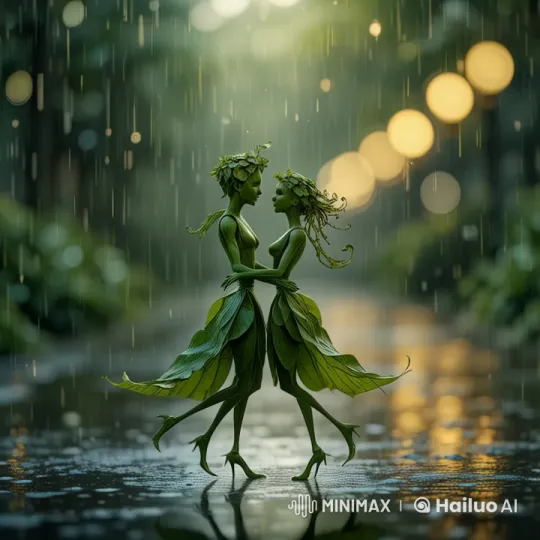 Leaf-Crafted Couple Dances in Rain in Stunning Live2D – AI Generated Video  | Hailuo AI