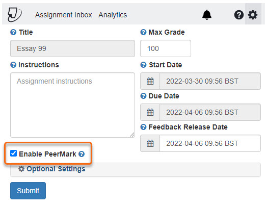 đánh giá ngang hàng bằng Turnitin PeerMark