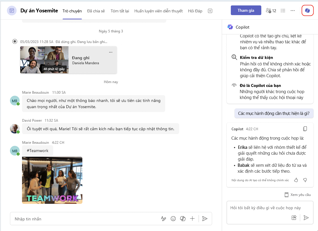 Sử dụng Copilot trong cuộc họp trong Microsoft Teams - Hỗ trợ của Microsoft