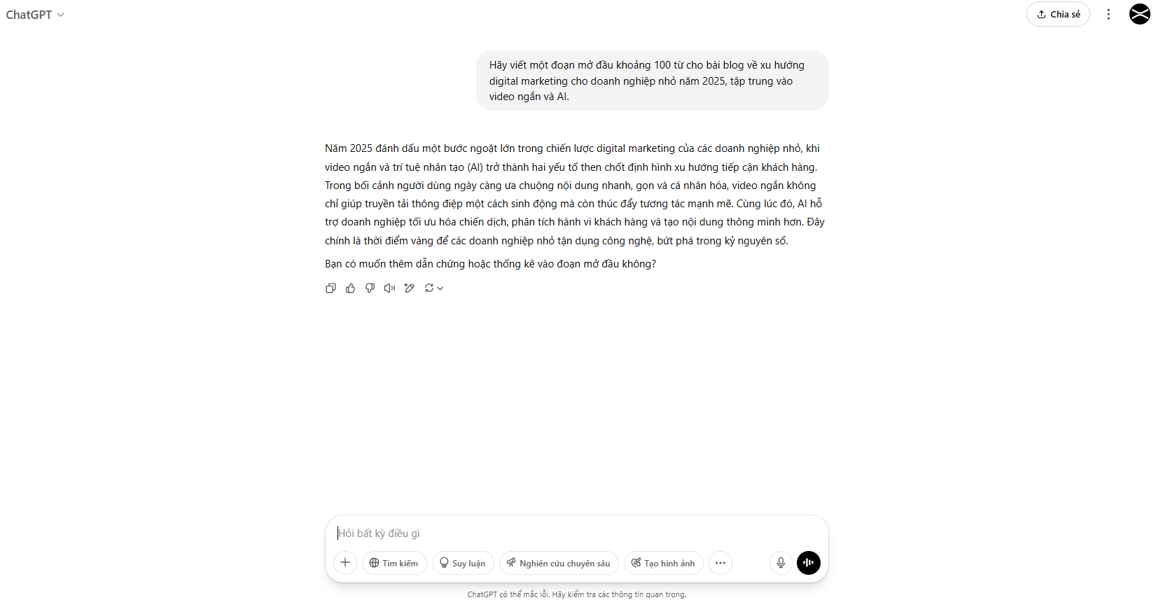 Ví dụ rõ ràng về prompt ChatGPT