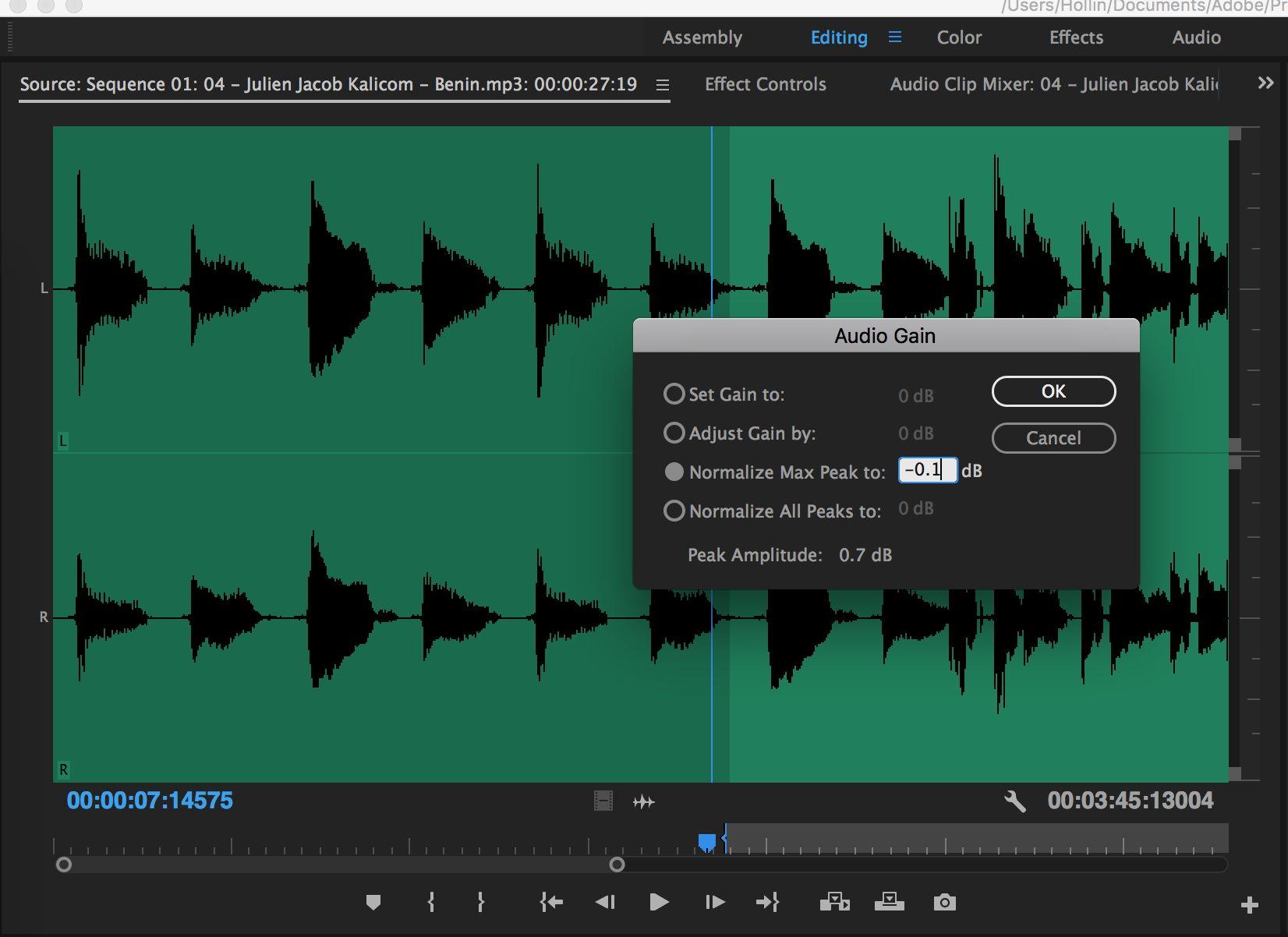 Giao diện chỉnh sửa âm thanh trong Adobe Premiere Pro