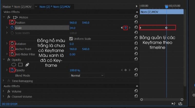 Sử dụng keyframes để điều chỉnh âm lượng trong Adobe Premiere Pro