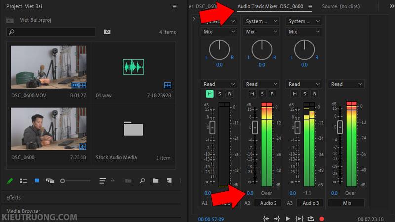 Bảng Audio Mixer trong Adobe Premiere Pro
