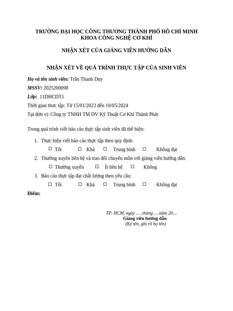 Báo cáo Grademark với nhận xét giảng viên