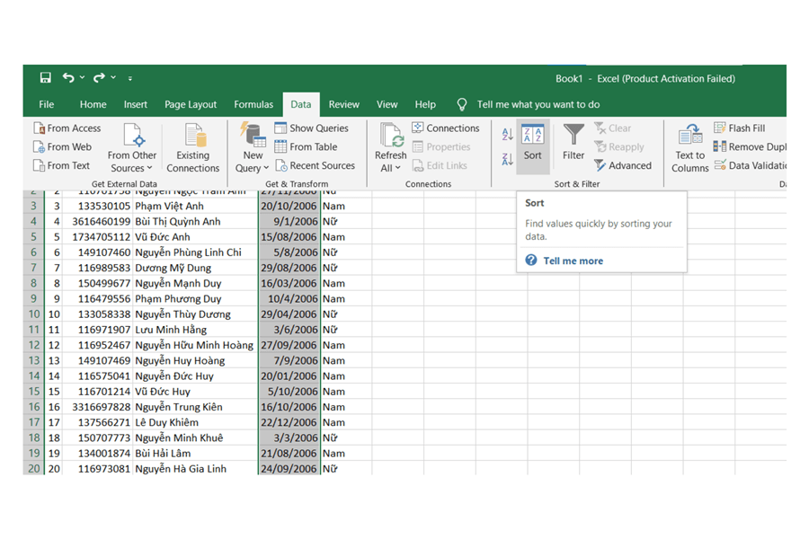 công cụ phân tích dữ liệu trong excel
