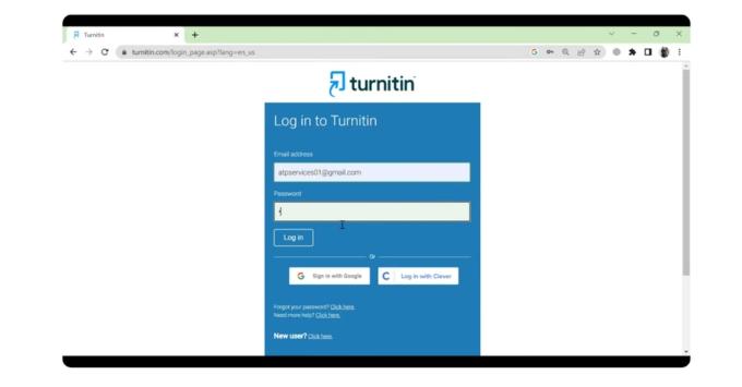 Giao diện đăng nhập Turnitin cho sinh viên