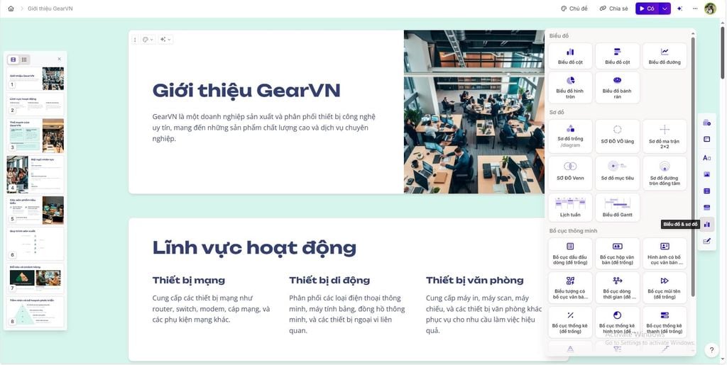 Chèn biểu đồ trong Gamma AI