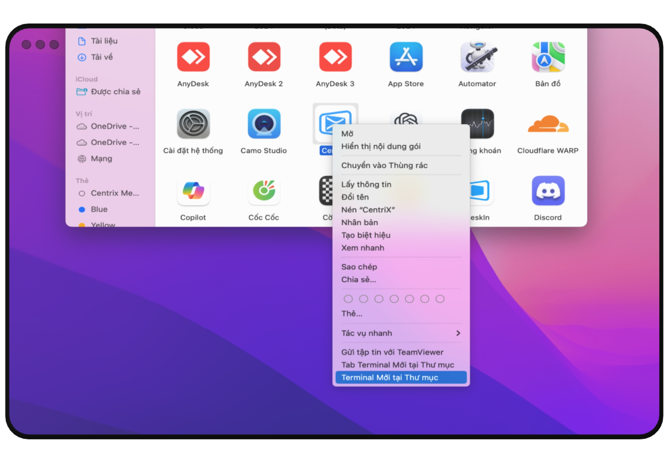 Giao diện dark mode của CentriX