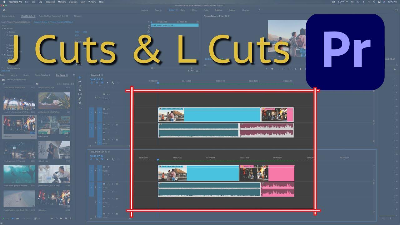Minh họa J-Cut và L-Cut trong Premiere Pro