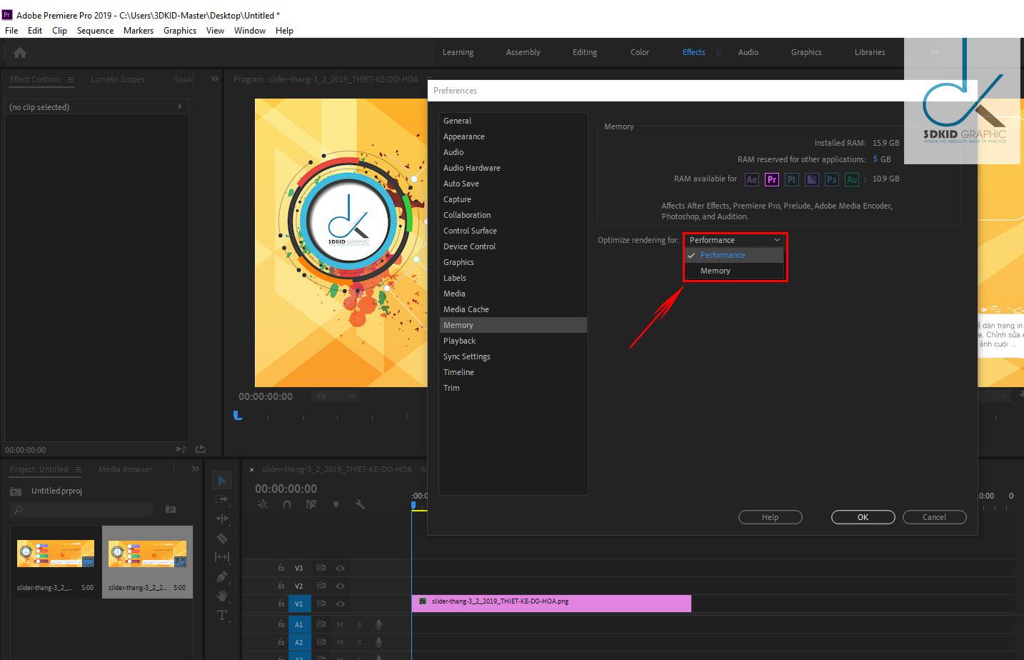 Thiết lập Memory trong Adobe Premiere