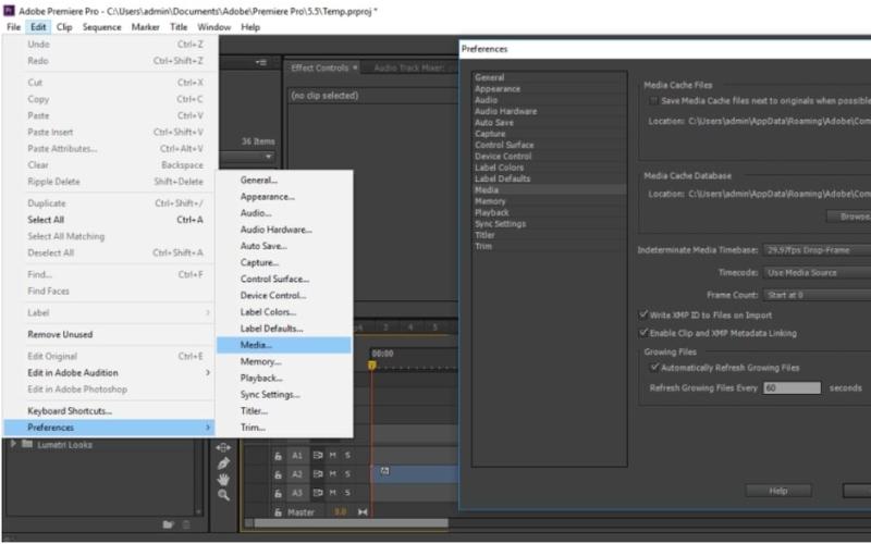 Thư mục Preferences của Adobe Premiere