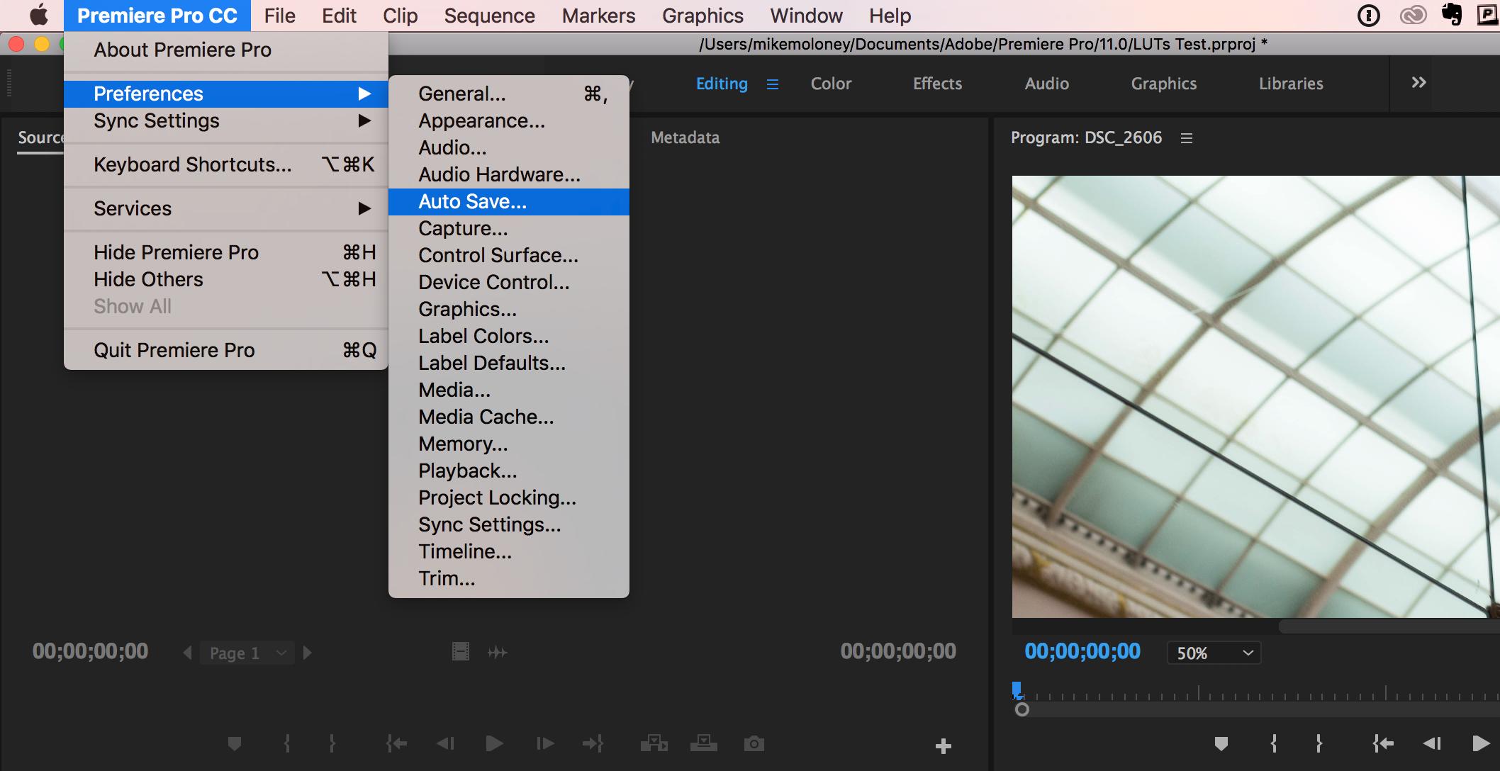 Cài đặt Auto Save trong Adobe Premiere Pro