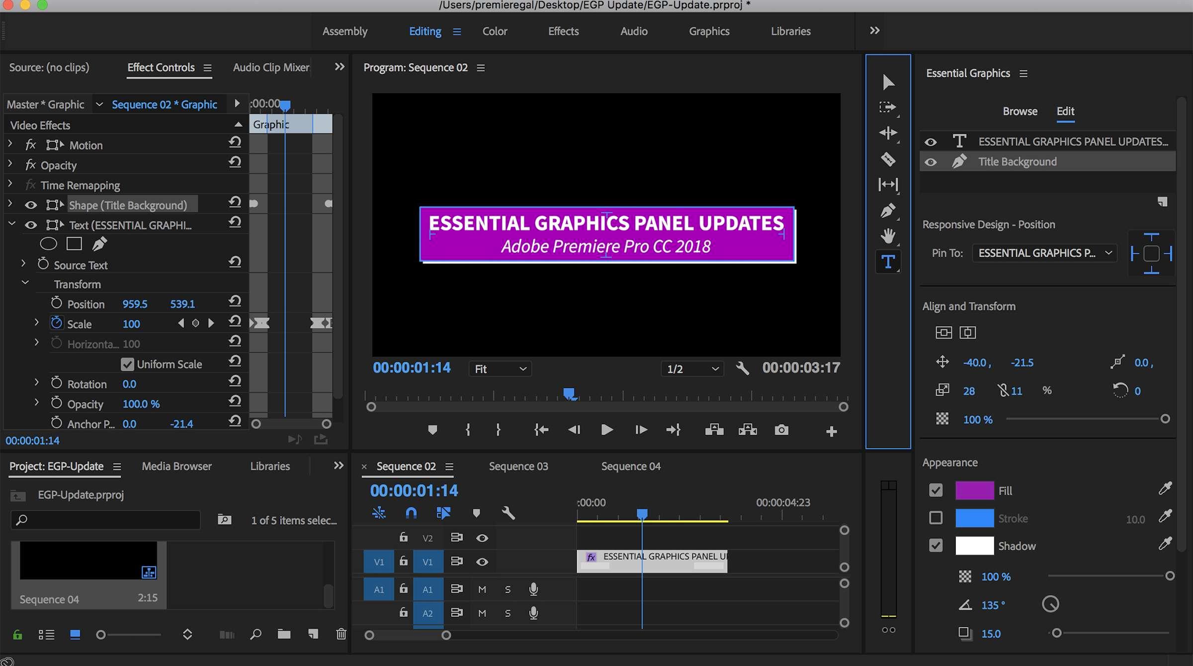 Essential Graphics Panel trong Adobe Premiere Pro