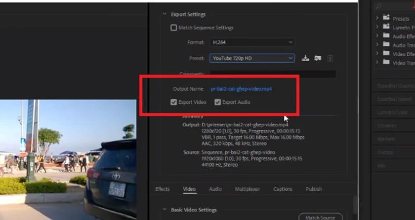 Thiết lập xuất file trong Adobe Premiere Pro