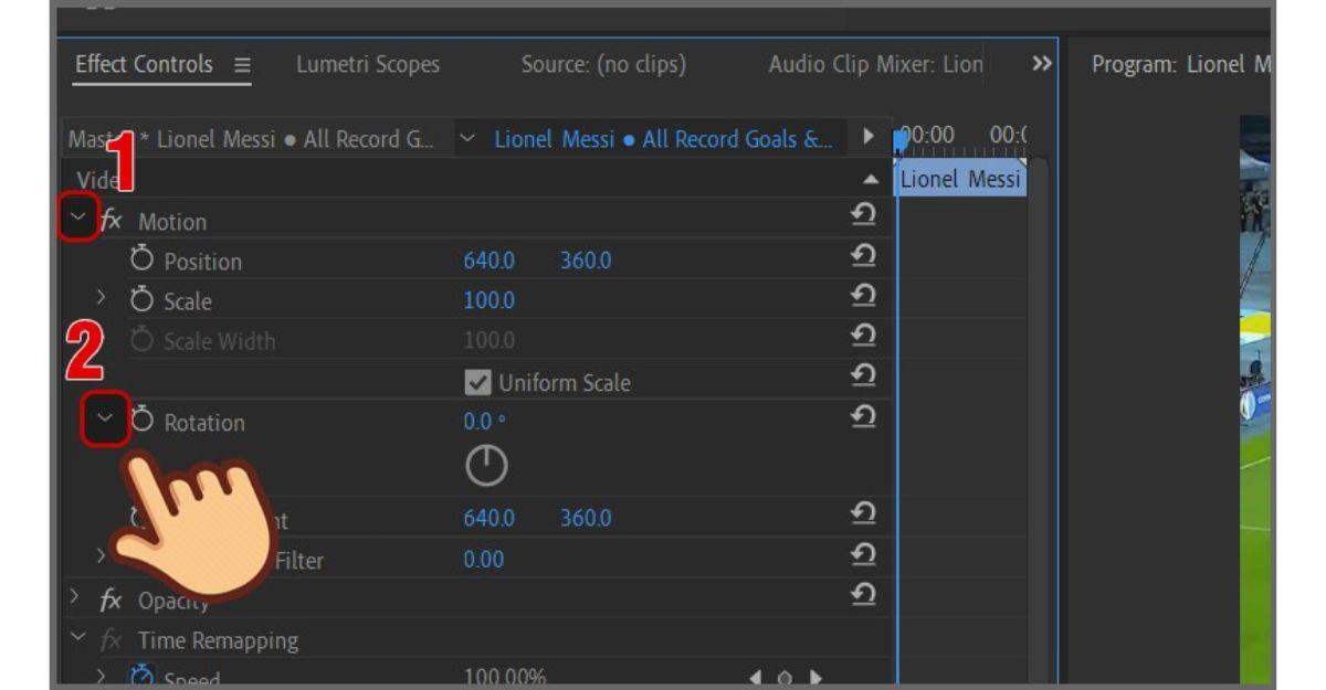 Điều chỉnh Rotation trong Adobe Premiere