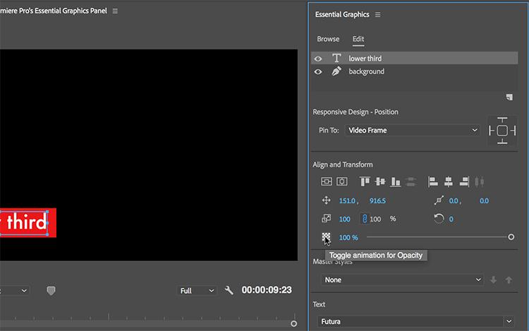 Menu Transform trong Adobe Premiere