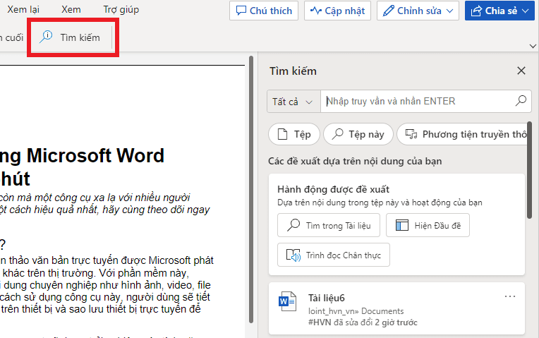 Tìm kiếm thông minh trong Word Online