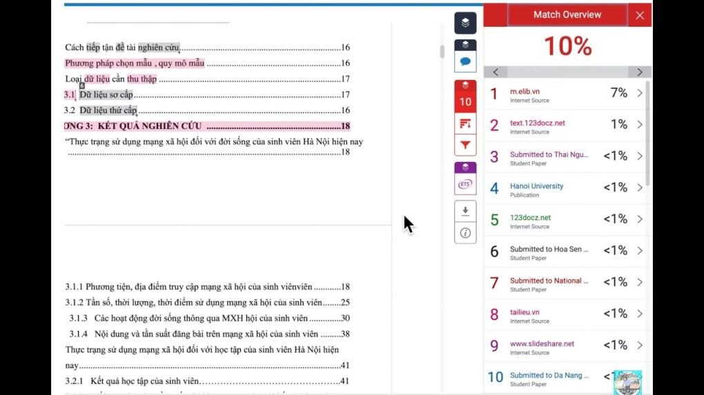 Phân tích trích dẫn trong Turnitin