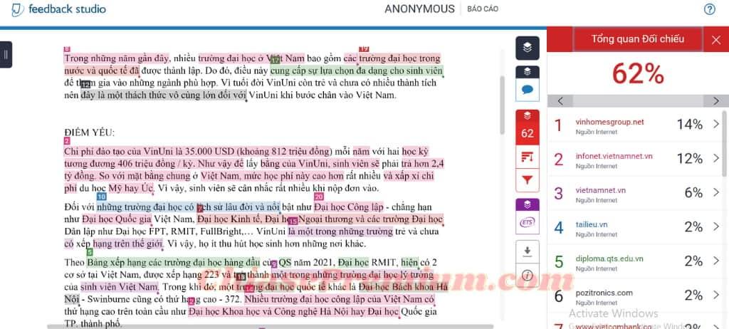 So sánh các phiên bản Turnitin