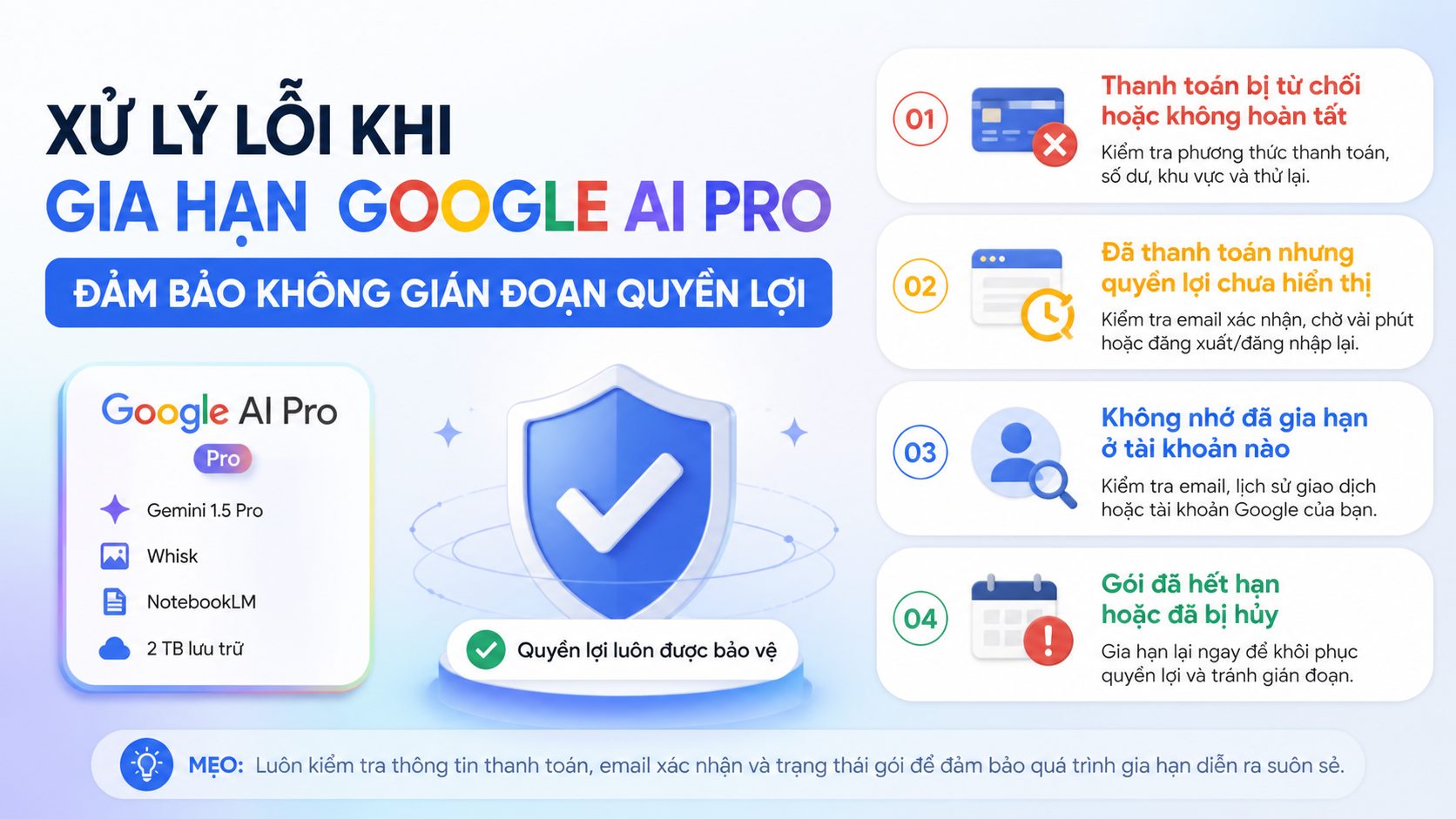 Xử lý lỗi khi gia hạn Google AI Pro Xử lý lỗi khi gia hạn Google AI Pro