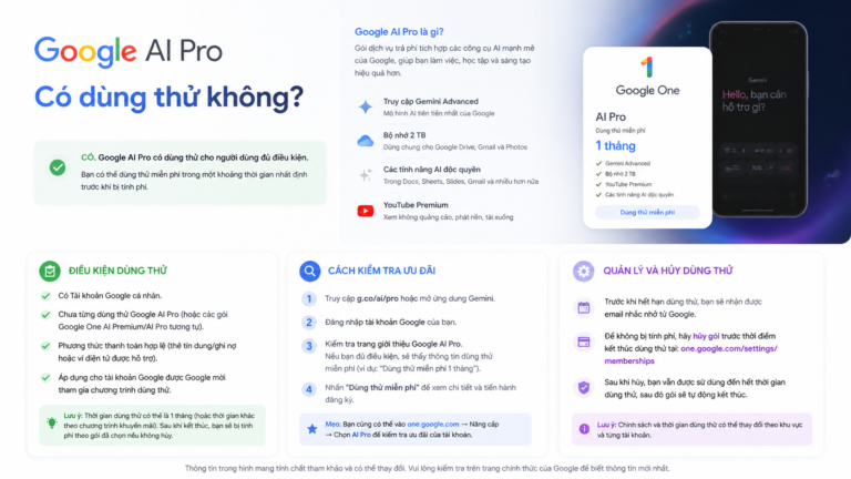 Google AI Pro có dùng thử không? Điều kiện và cách kiểm tra ưu đãi - google ai pro dùng thử
