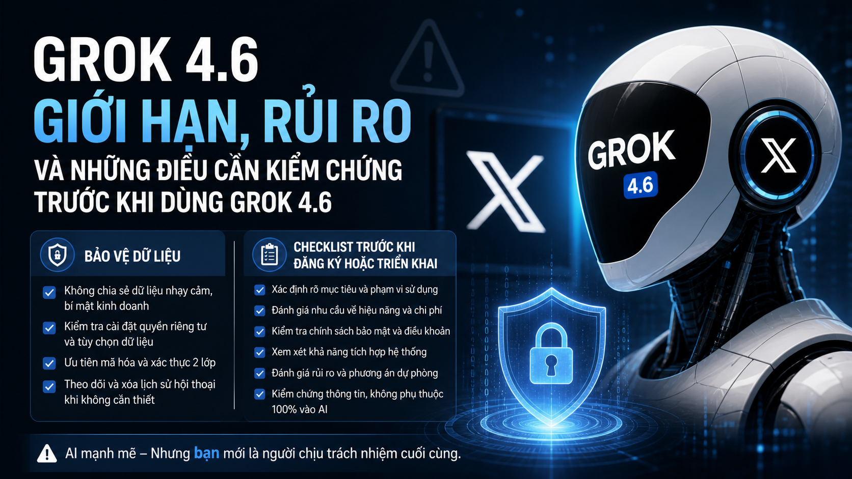 Giới hạn, rủi ro và những điều cần kiểm chứng trước khi dùng Grok 4.6 Giới hạn, rủi ro và những điều cần kiểm chứng trước khi dùng Grok 4.6 - Grok 4.6