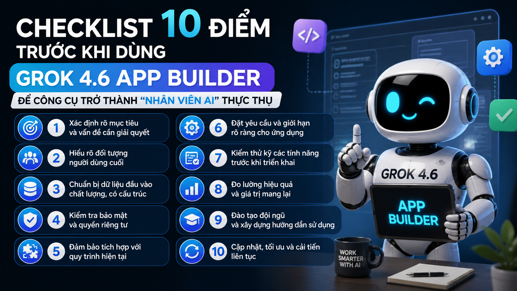 Checklist 10 điểm trước khi dùng Grok 4.6 app builder cho công việc - Grok 4.6 app builder