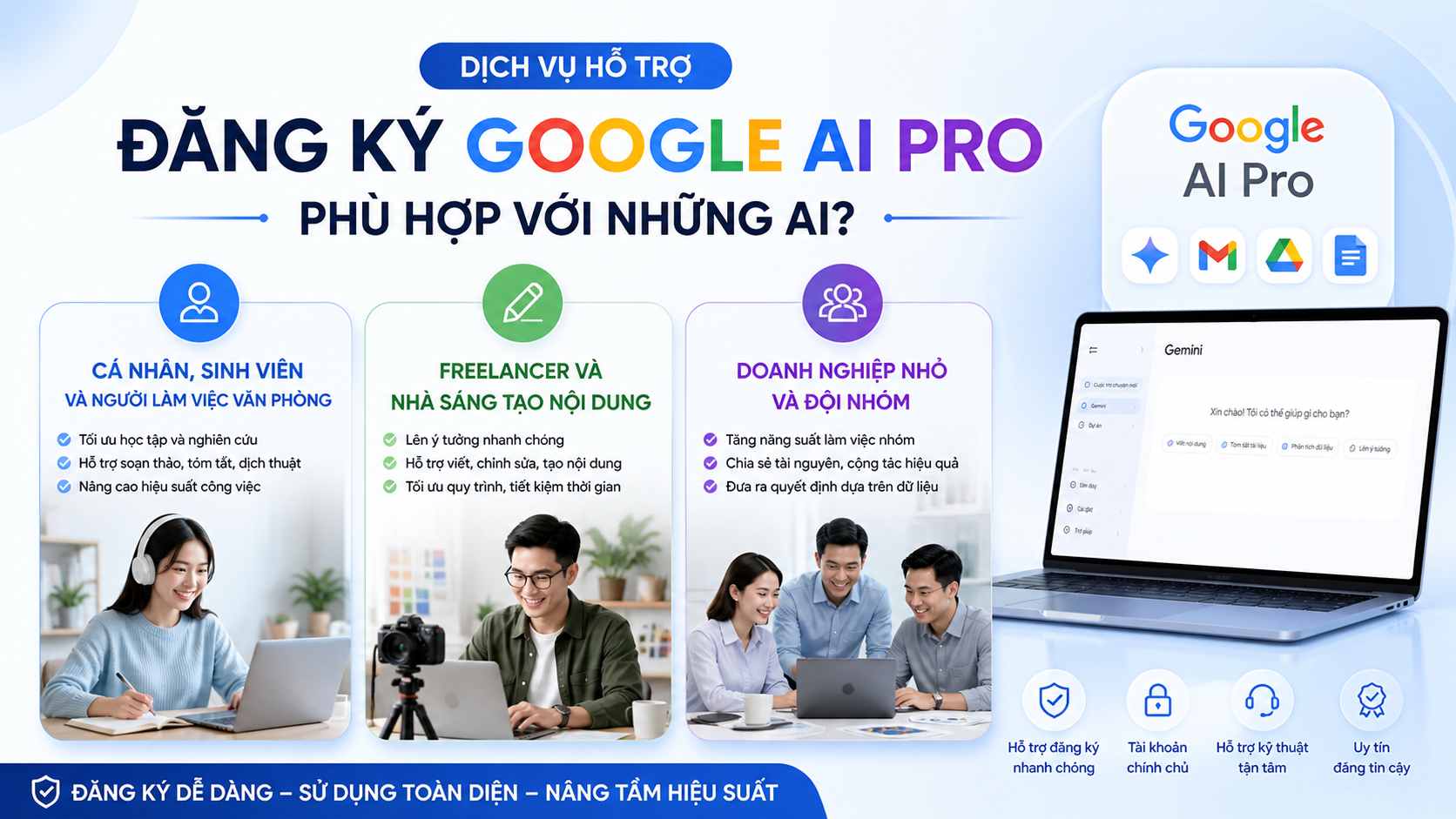 Dịch vụ hỗ trợ đăng ký Google AI Pro phù hợp với những ai?