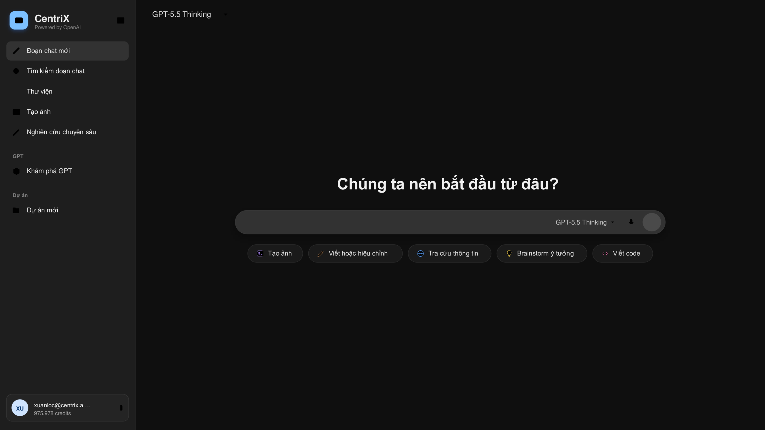 CentriX Powered by OpenAI & ChatGPT | GPT-5.5 Pro - Giao diện Web