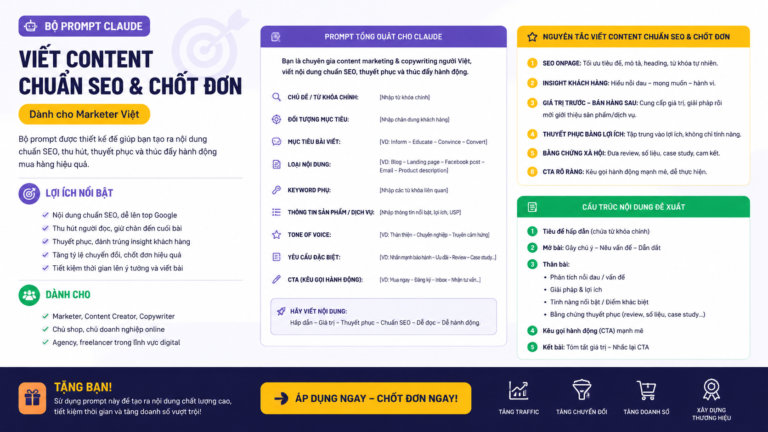 Bộ prompt Claude viết content chuẩn SEO & chốt đơn cho marketer Việt - Bộ prompt Claude viết content chuẩn SEO & chốt đơn cho marketer Việt