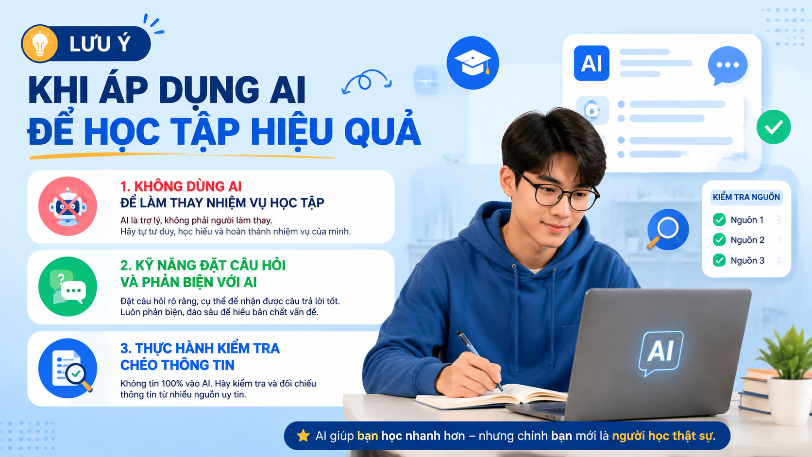 Lưu ý khi áp dụng AI để học tập hiệu quả - AI hỗ trợ học tập