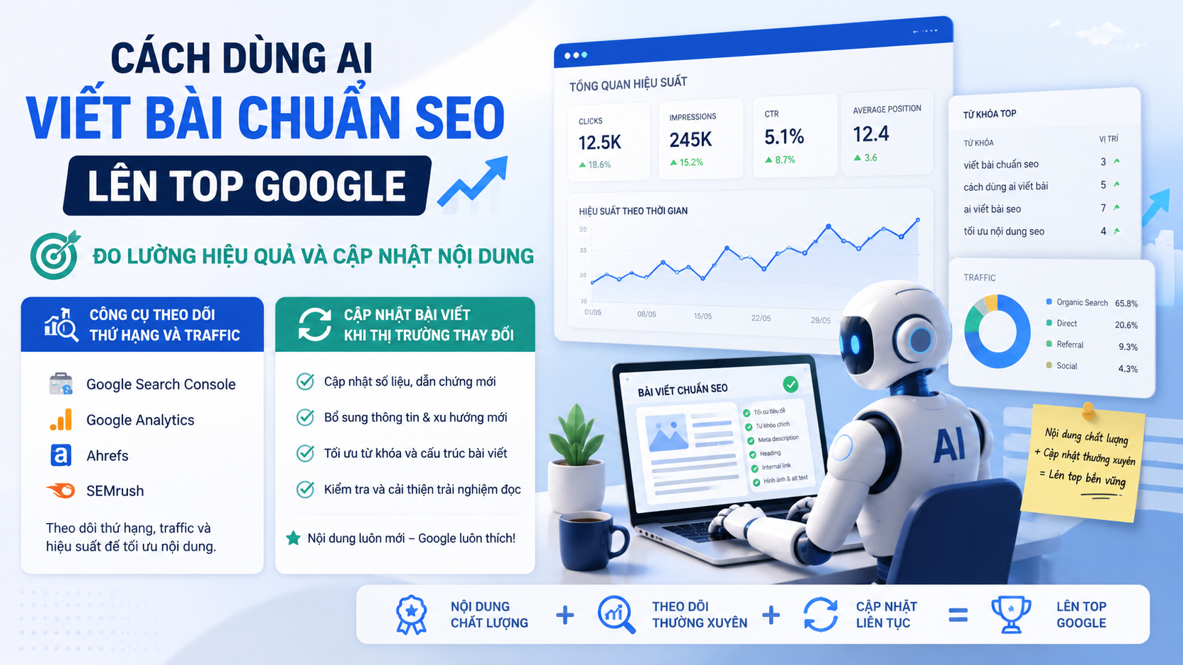 Đo lường hiệu quả và cập nhật nội dung - AI viết bài chuẩn SEO