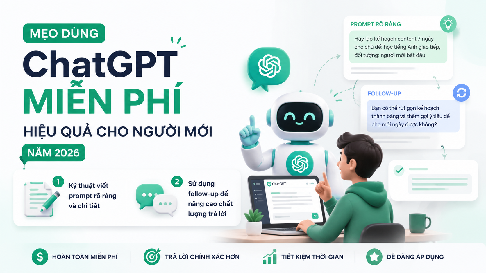 Mẹo dùng ChatGPT miễn phí hiệu quả cho người mới - cách dùng ChatGPT miễn phí