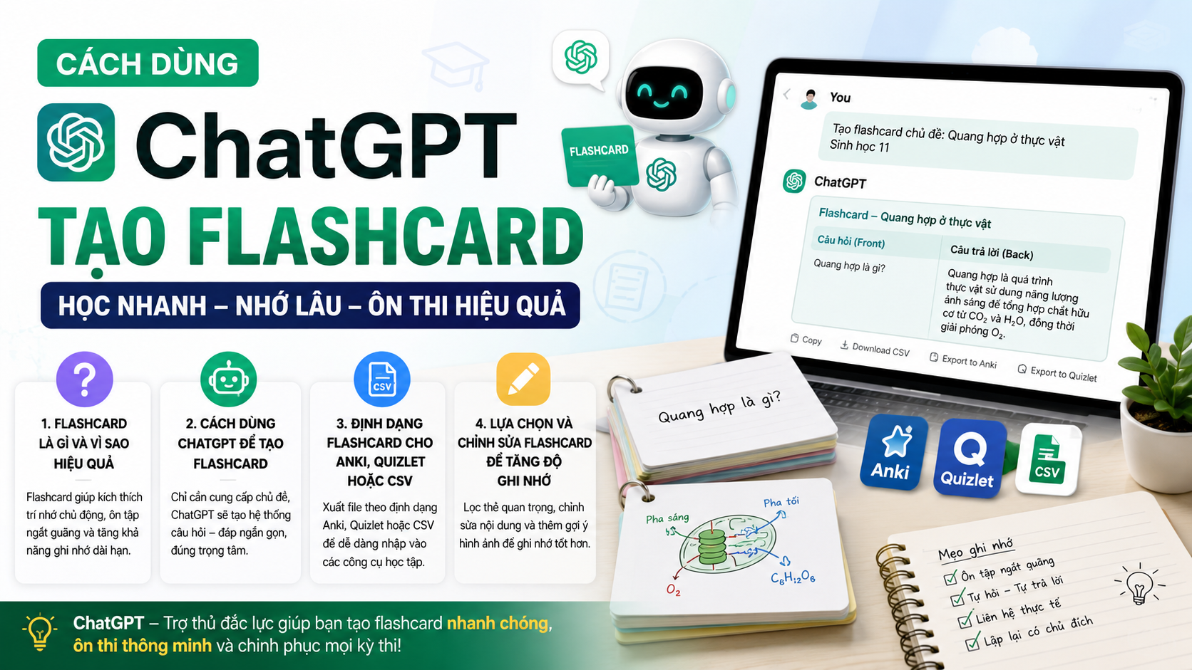 Tạo flashcard học tập bằng ChatGPT - chatgpt ôn thi