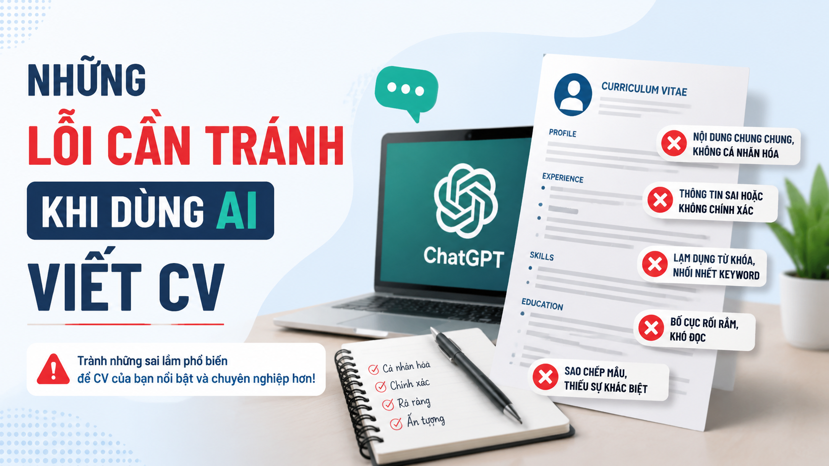 Những lỗi cần tránh khi dùng AI viết CV Những lỗi cần tránh khi dùng AI viết CV - viết cv bằng chatgpt