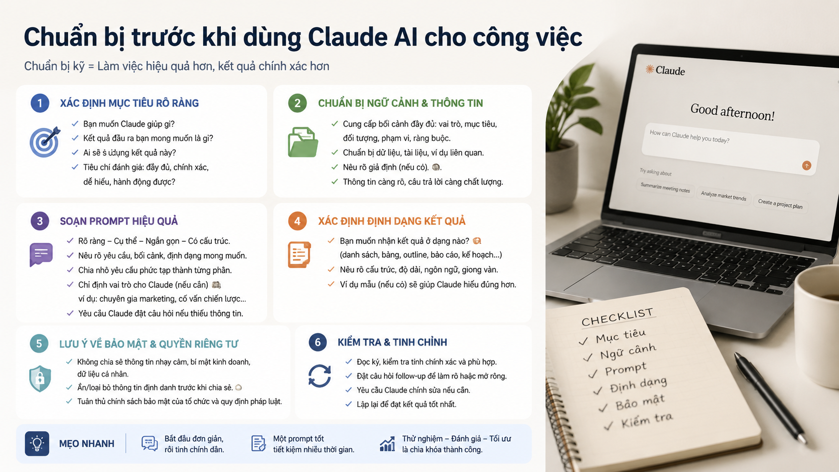 Chuẩn bị trước khi dùng Claude AI cho công việc - Cách dùng Claude AI cho công việc: viết email, phân tích tài liệu, lập kế hoạch