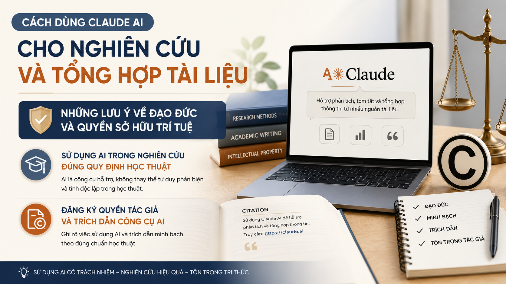 Những lưu ý về đạo đức và quyền sở hữu trí tuệ Những lưu ý về đạo đức và quyền sở hữu trí tuệ - claude ai cho nghiên cứu