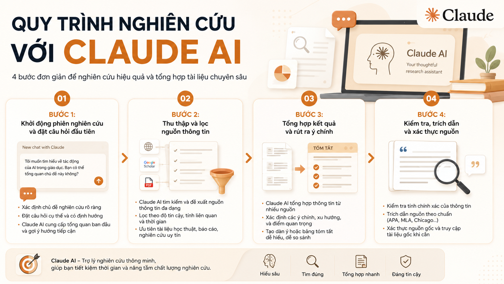 Quy trình nghiên cứu với Claude AI Quy trình nghiên cứu với Claude AI - claude ai cho nghiên cứu