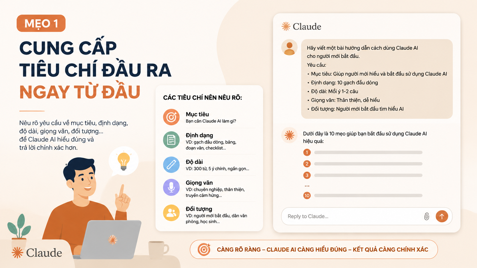 Cung cấp tiêu chí đầu ra ngay từ đầu - cách sử dụng claude ai hiệu quả