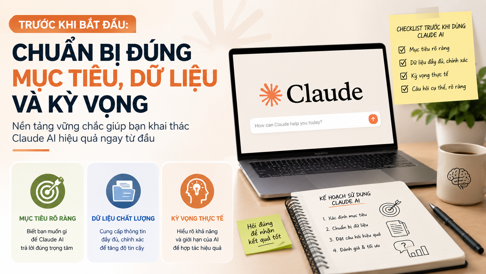 Trước khi bắt đầu: chuẩn bị đúng mục tiêu, dữ liệu và kỳ vọng - cách sử dụng claude ai hiệu quả