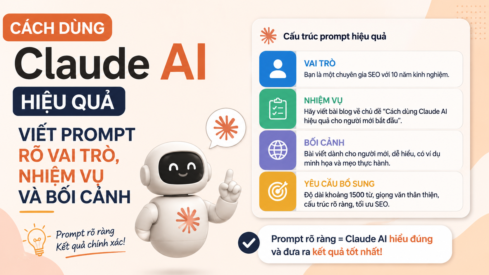 Viết prompt rõ vai trò, nhiệm vụ và bối cảnh - cách sử dụng claude ai hiệu quả