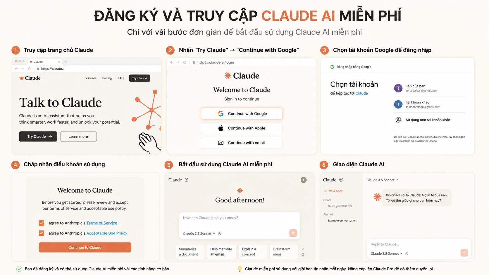Đăng ký và truy cập Claude AI miễn phí - Cách dùng Claude AI miễn phí: Tận dụng tối đa gói Free trước khi nâng cấp