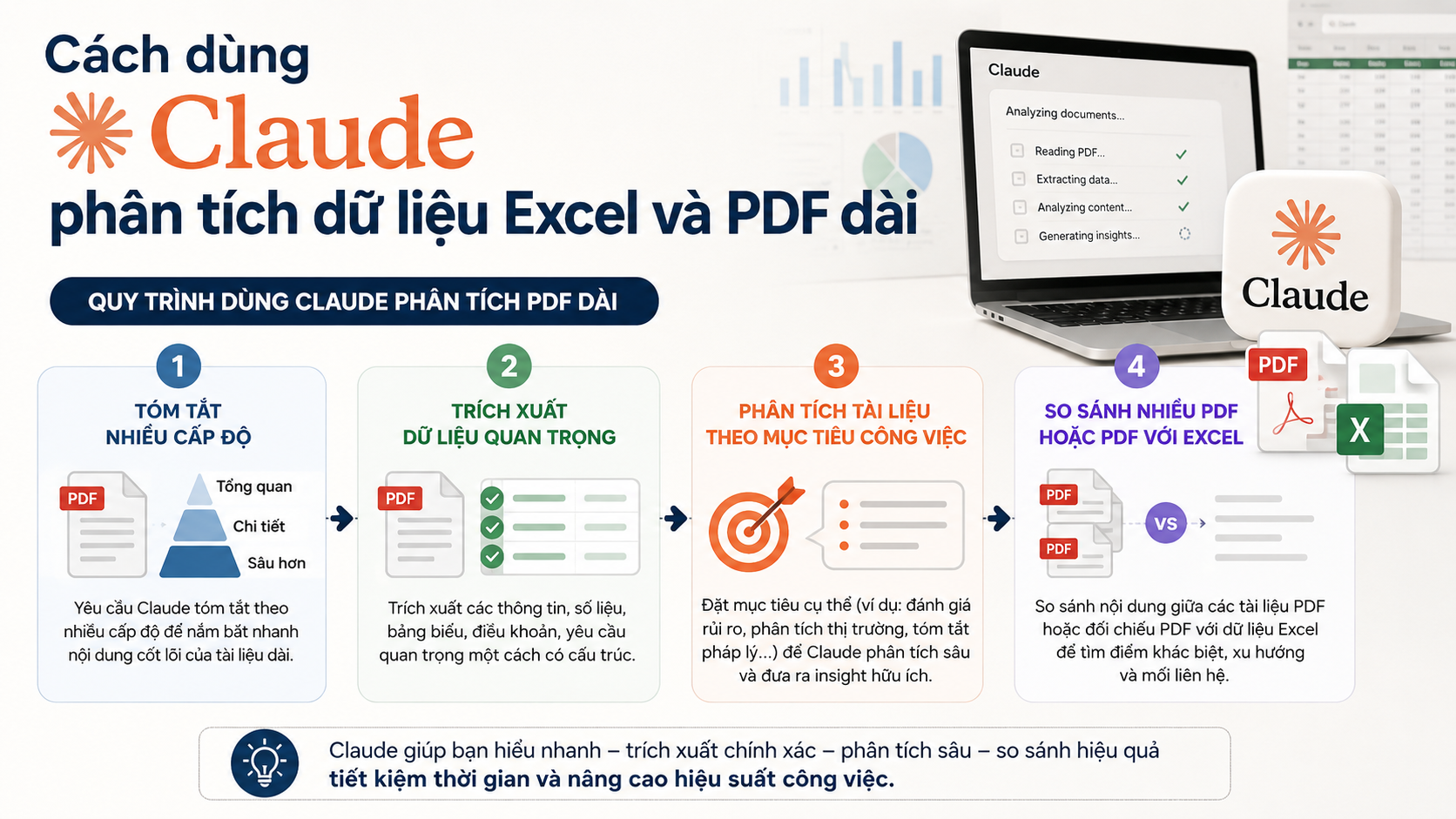 Quy trình dùng Claude phân tích PDF dài - claude phân tích dữ liệu