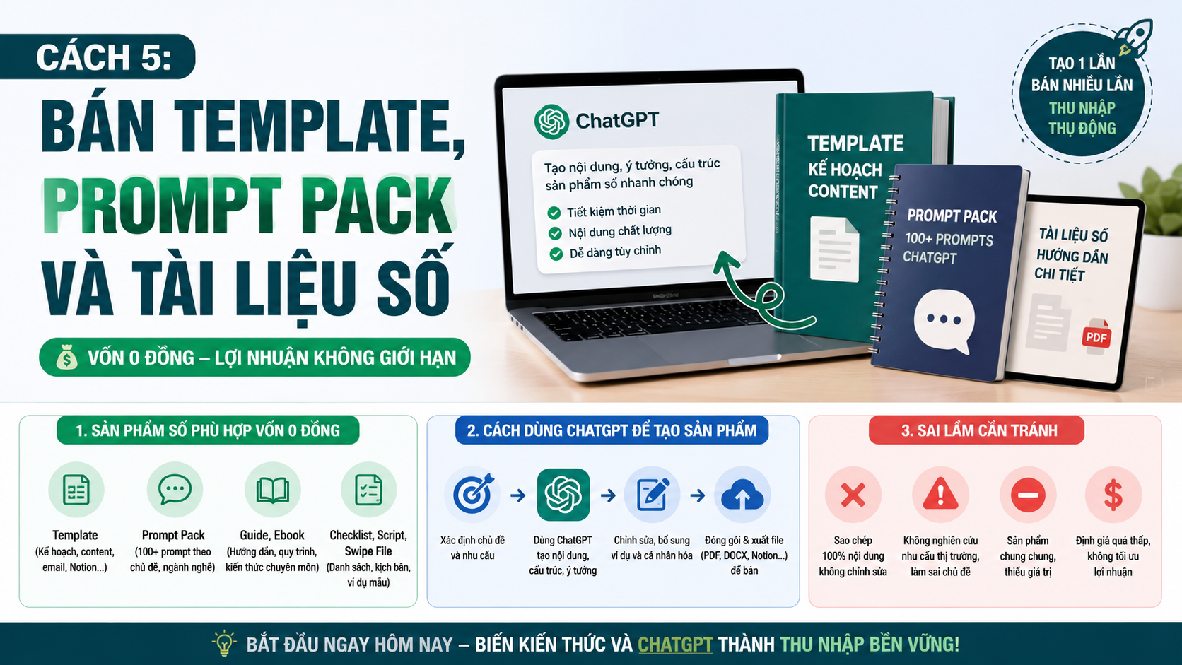 Cách 5: Bán template, prompt pack và tài liệu số - kiếm tiền với chatgpt