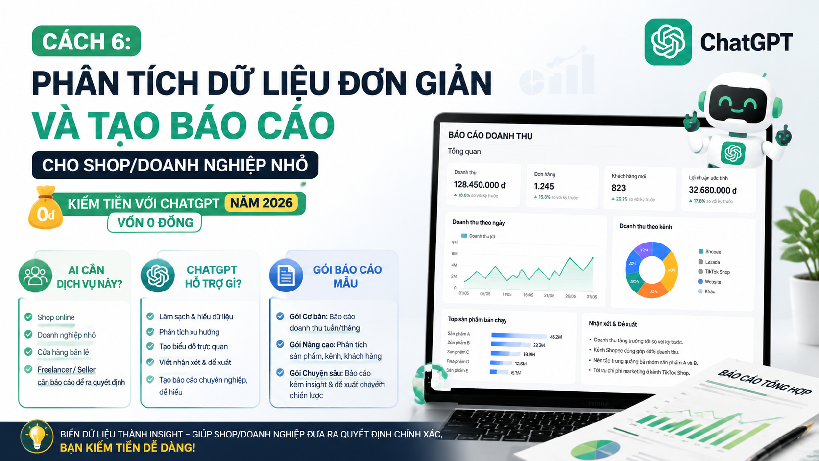Cách 6: Phân tích dữ liệu đơn giản và tạo báo cáo cho shop/doanh nghiệp nhỏ - kiếm tiền với chatgpt