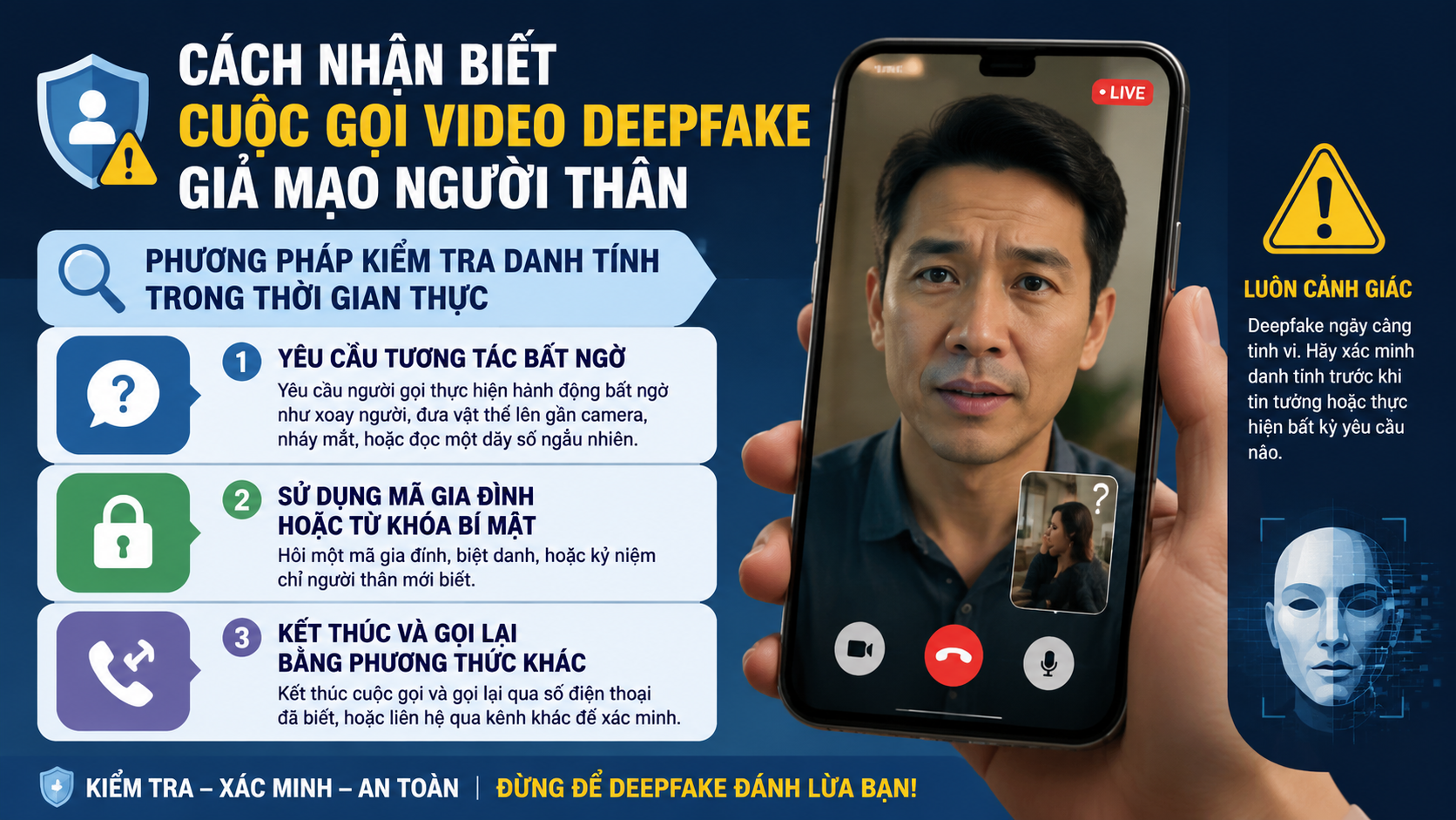 Phương pháp kiểm tra danh tính trong thời gian thực Phương pháp kiểm tra danh tính trong thời gian thực - nhận biết deepfake